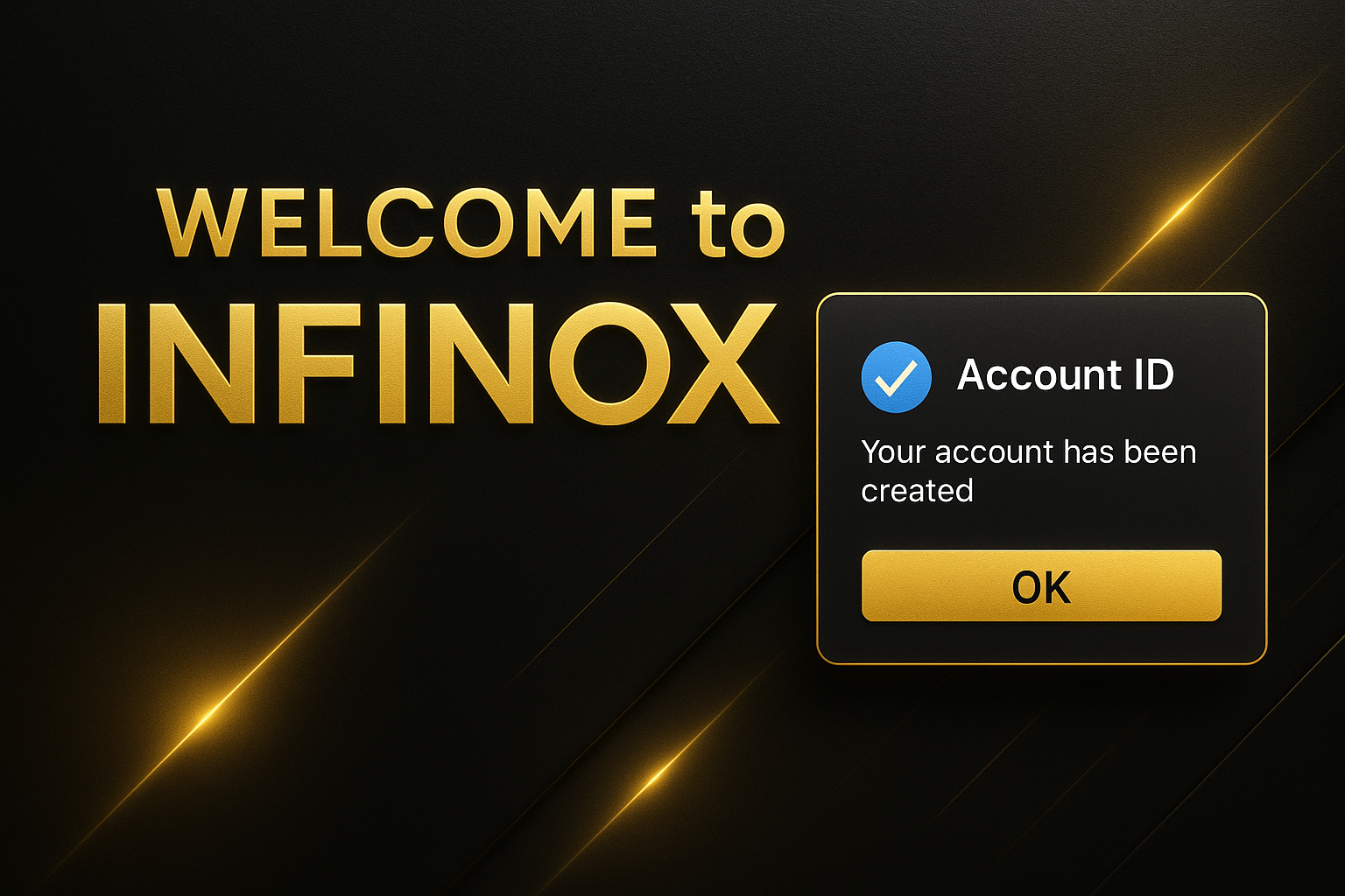 INFINOX 가입 완료 안내 배너 – 계좌 개설 후 실전 진입 유도 화면